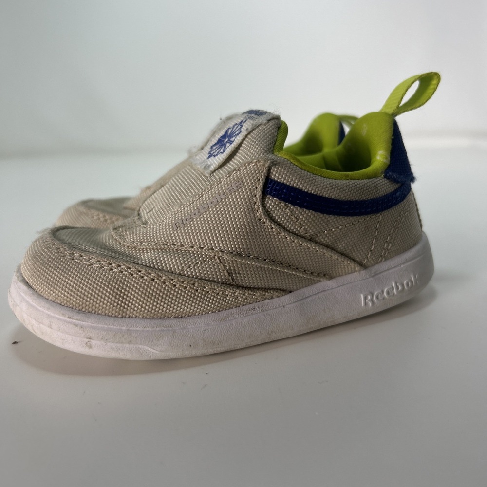 Reebok Club‎ C Slip On Trainers/Sneakers Toddler Size 6 Beige/Blue GV7458